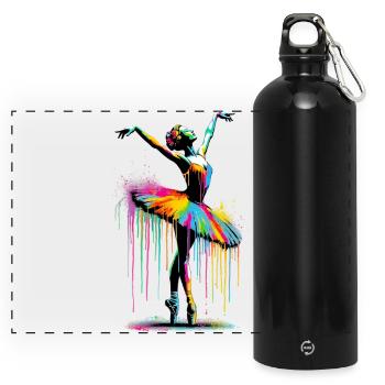 Balletttänzerin mit Tutu - Panorama Trinkflasche mit Karabiner 750 ml - Schwarz - Vorne