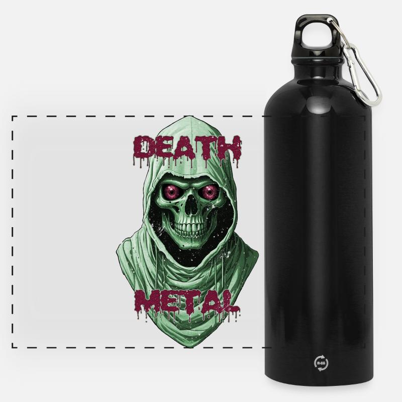 Gothic Skull with Metallic Accents  - Panoramic Drinks Bottle with Carabiner 750 ml - black