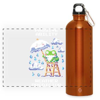 Passive Fähigkeit: Wetterorakel | Wetterfrosch - Panorama Trinkflasche mit Karabiner 750 ml - Orange - Vorne