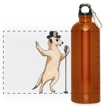 Meerkat Singer Microphone Singing - Panoramic Drinks Bottle with Carabiner 750 ml - burnt orange - Front