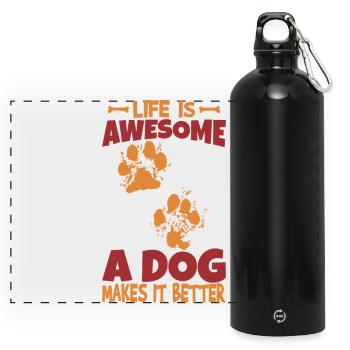 Dog Lover Saying - Panoramic Drinks Bottle with Carabiner 750 ml - black - Front