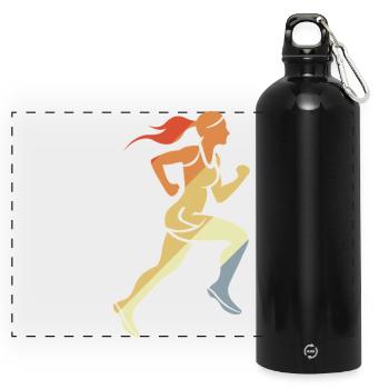 Runner Girl Retro Style - Panoramic Drinks Bottle with Carabiner 750 ml - black - Front