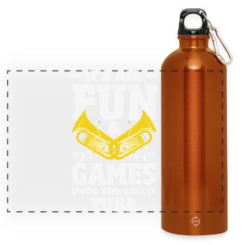 Vintage Euphonium Spieler - Panorama Trinkflasche mit Karabiner 750 ml - Orange - Vorne