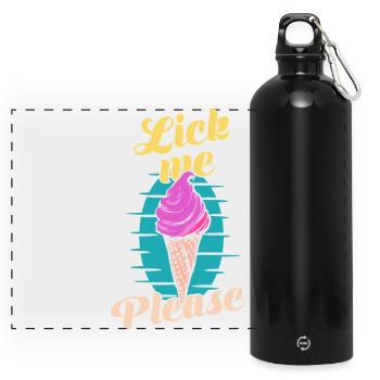 bitte Eis Cream Lustige Retro-Kunst - Panorama Trinkflasche mit Karabiner 750 ml - Schwarz - Vorne