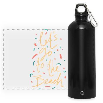 Let's Go To The Beach Shirt - Panorama Trinkflasche mit Karabiner 750 ml - Schwarz - Vorne