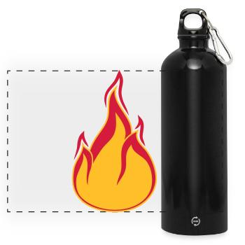 feuer flamme heiss brennen verbrennen warm clipart - Panorama Trinkflasche mit Karabiner 750 ml - Schwarz - Vorne