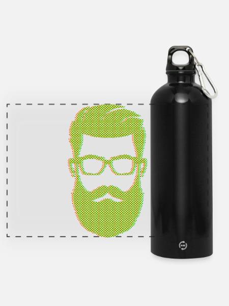 Bärtig Männlichkeit Bart Bartfrisur Haare - Panorama Trinkflasche mit Karabiner 750 ml - Schwarz