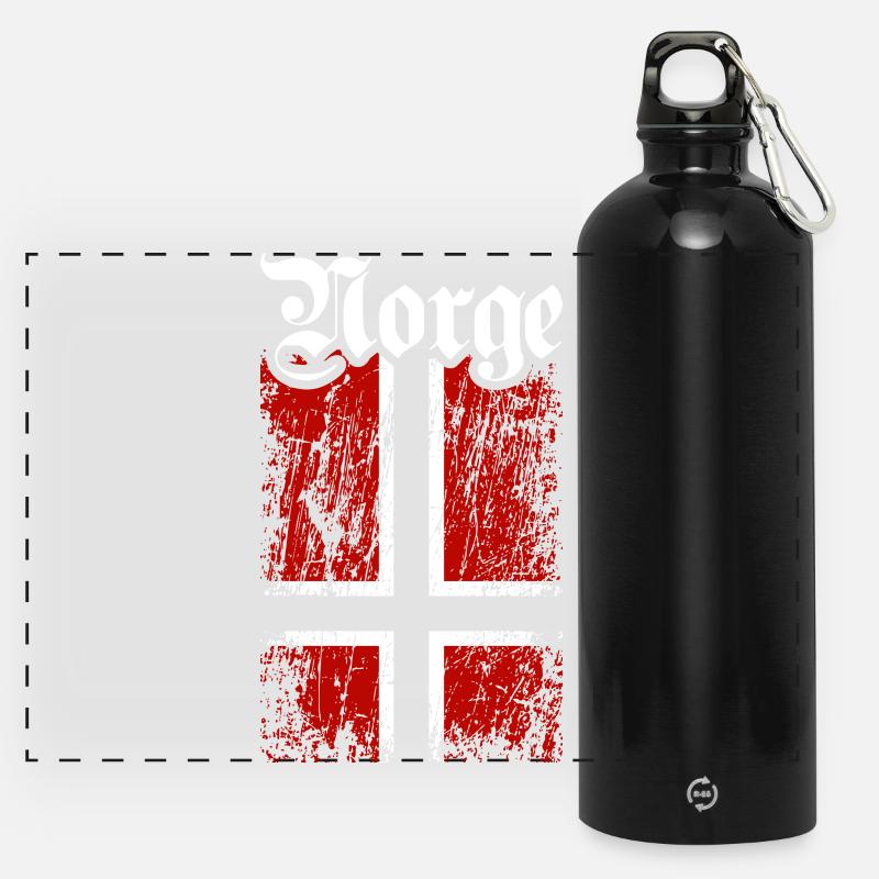 Norge | Norway with Norwegian flag - Panoramic Drinks Bottle with Carabiner 750 ml - black
