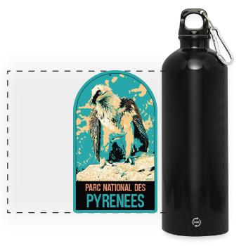 Bearded vulture Pyrenees National Park: majestic fauna - Panoramic Drinks Bottle with Carabiner 750 ml - black - Front