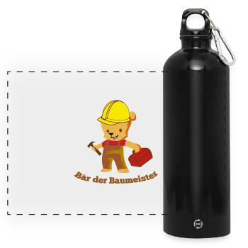 Bär der Baumeister - Panorama Trinkflasche mit Karabiner 750 ml - Schwarz - Vorne