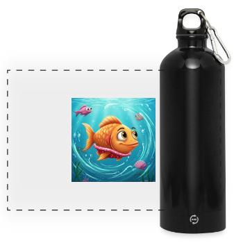 Playful goldfish in colorful water - Panoramic Drinks Bottle with Carabiner 750 ml - black - Front