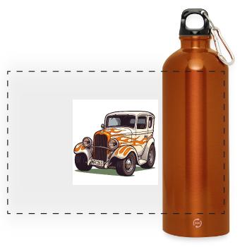 Vintage Hot Rod Car - Panoramic Drinks Bottle with Carabiner 750 ml - burnt orange - Front
