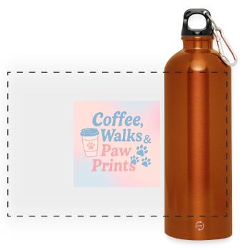 Kaffee, Spaziergänge & Pfotenprints - Panorama Trinkflasche mit Karabiner 750 ml - Orange - Vorne