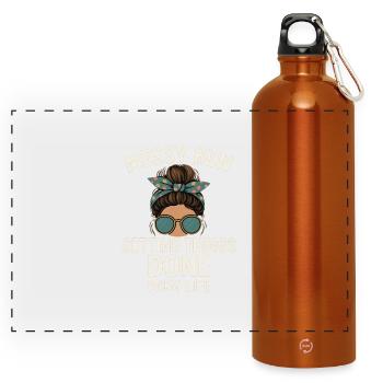 Messy Bun Getting Things Done Mom Life - Panorama Trinkflasche mit Karabiner 750 ml - Orange - Vorne