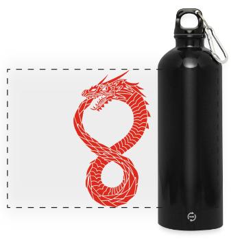 Roter unendlicher Drache - Panorama Trinkflasche mit Karabiner 750 ml - Schwarz - Vorne