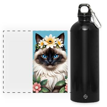 Natural beauty Burma Seal Point with floral wreath - Panoramic Drinks Bottle with Carabiner 750 ml - black - Front