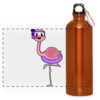 Flamingo Taucher Schnorchel Tauchen - Panorama Trinkflasche mit Karabiner 750 ml - Orange - Vorne