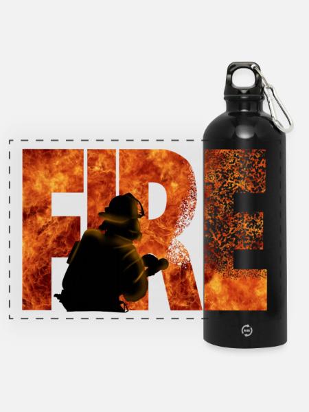 Feuerwehr - Panorama Trinkflasche mit Karabiner 750 ml - Schwarz