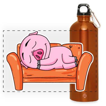Schwein NIedlich ausschlafen Schlaf - Panorama Trinkflasche mit Karabiner 750 ml - Orange - Vorne