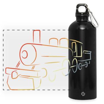 Steam locomotive drawing - Panoramic Drinks Bottle with Carabiner 750 ml - black - Front