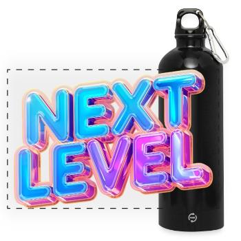 Next Level 3D Text — Bold Gradient Design - Panoramic Drinks Bottle with Carabiner 750 ml - black - Front