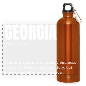 Georgia Charme Geschäftsdynamik - Panorama Trinkflasche mit Karabiner 750 ml - Orange - Vorne