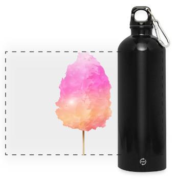 fluffy cotton candy with a colorful gradient - Panoramic Drinks Bottle with Carabiner 750 ml - black - Front