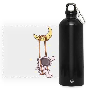 Astronautenschaukel auf der Mondsichel - Panorama Trinkflasche mit Karabiner 750 ml - Schwarz - Vorne