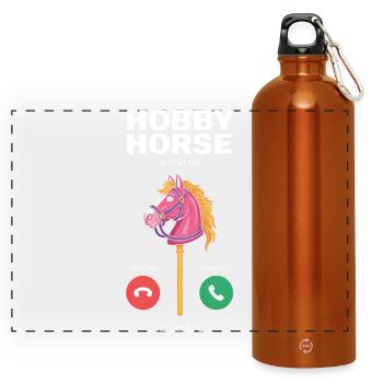 Hobby Horse ruft dich - Panorama Trinkflasche mit Karabiner 750 ml - Orange - Vorne
