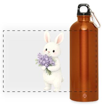 Hase mit Flieder Illustration  - Panorama Trinkflasche mit Karabiner 750 ml - Orange - Vorne
