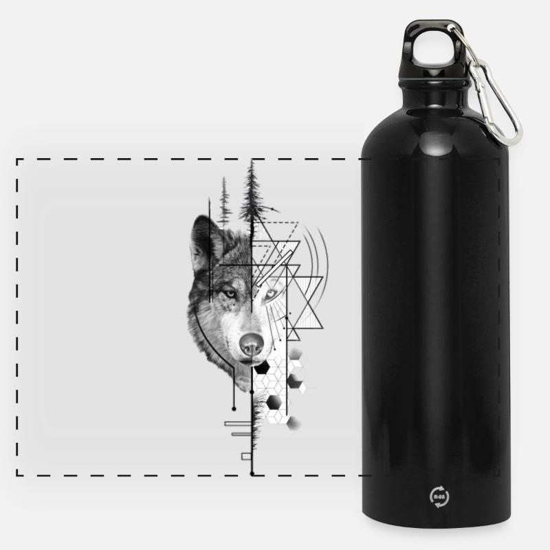 Wolf design - Panoramic Drinks Bottle with Carabiner 750 ml - black