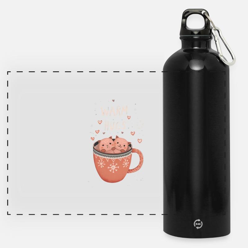 Warm Hugs in Cats Cup - Panoramic Drinks Bottle with Carabiner 750 ml - black
