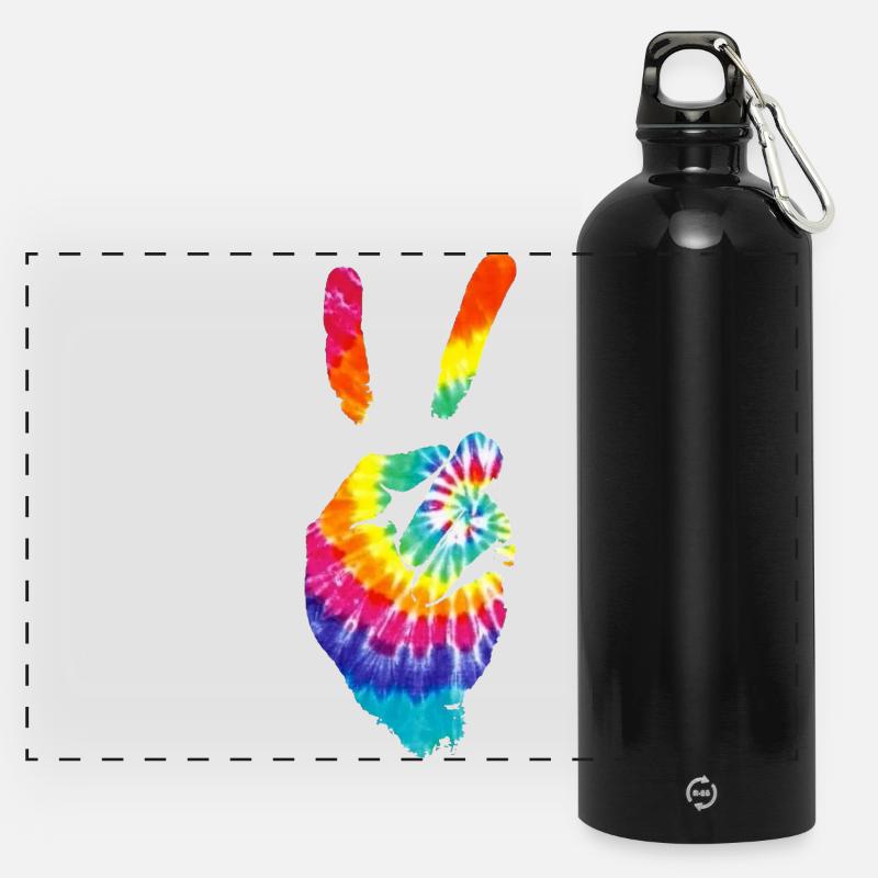 Peace Victory Tie-dye Hand Sign - Panoramic Drinks Bottle with Carabiner 750 ml - black