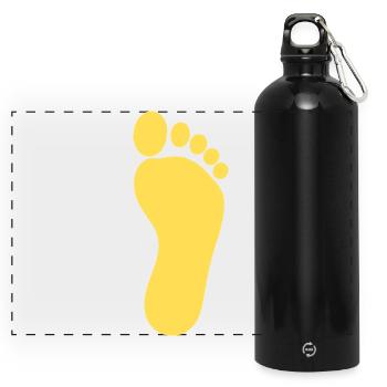 gelber Fuß Füße Fußpflege Pediküre Podologie - Panorama Trinkflasche mit Karabiner 750 ml - Schwarz - Vorne