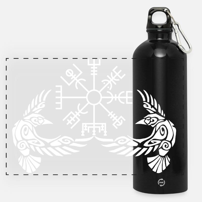 White ravens and Viking compass - Panoramic Drinks Bottle with Carabiner 750 ml - black