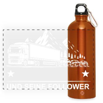 « Votre nom » et vos abonnés - camion - embouteillage - Gourde panoramique avec mousqueton 750 ml - orange - Devant