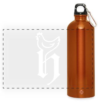 Logo Huhn weiß - Panorama Trinkflasche mit Karabiner 750 ml - Orange - Vorne
