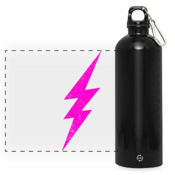 Glowing Pink Lightning - Panoramic Drinks Bottle with Carabiner 750 ml - black - Front
