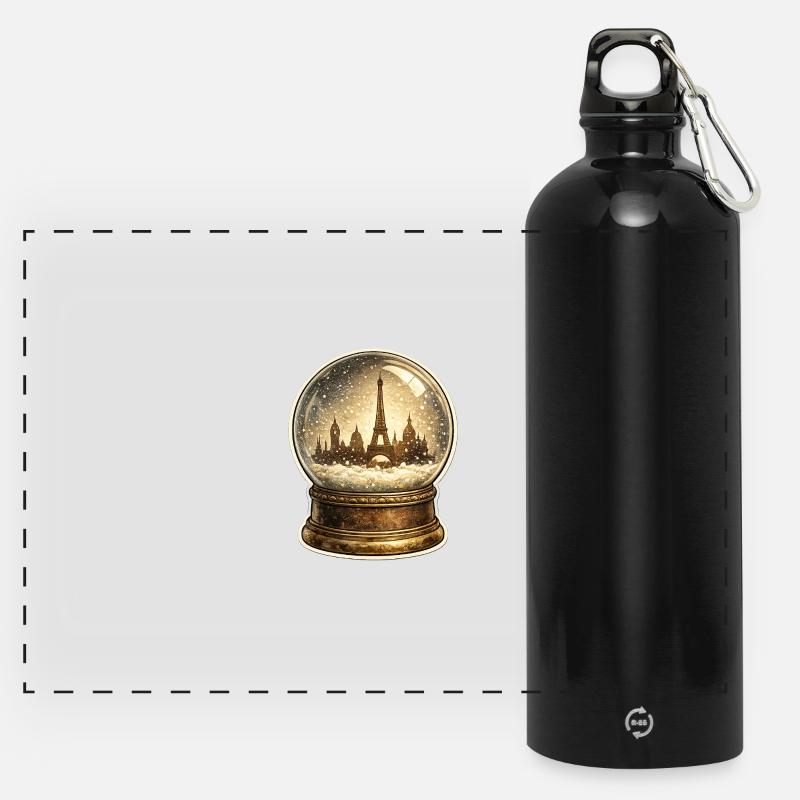 Snow globe Paris: Eiffel Tower in the snow - Panoramic Drinks Bottle with Carabiner 750 ml - black