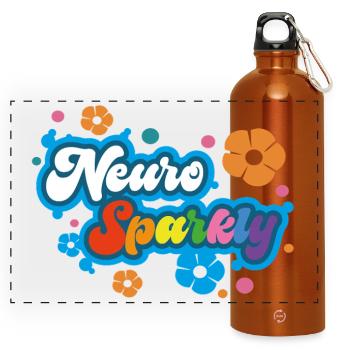 Neuro Sparkly Blume Regenbogen Typografie - Panorama Trinkflasche mit Karabiner 750 ml - Orange - Vorne