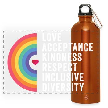 Mois de la fierté LGBT - Amour. Acceptation. Bonté. - Gourde panoramique avec mousqueton 750 ml - orange - Devant
