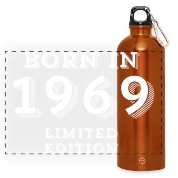 1969, year of birth, 55 years old - Panoramic Drinks Bottle with Carabiner 750 ml - burnt orange - Front