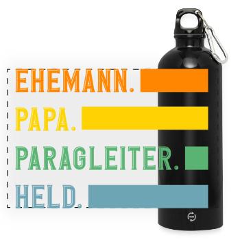 Ehemann Papa Gleitschirm Abenteuer Paragliding - Panorama Trinkflasche mit Karabiner 750 ml - Schwarz - Vorne