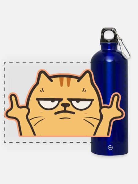 Mittelfinger Katze - Panorama Trinkflasche mit Karabiner 750 ml - Königsblau