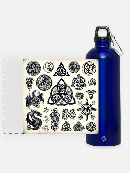 Keltische Symbole - Panorama Trinkflasche mit Karabiner 750 ml - Königsblau