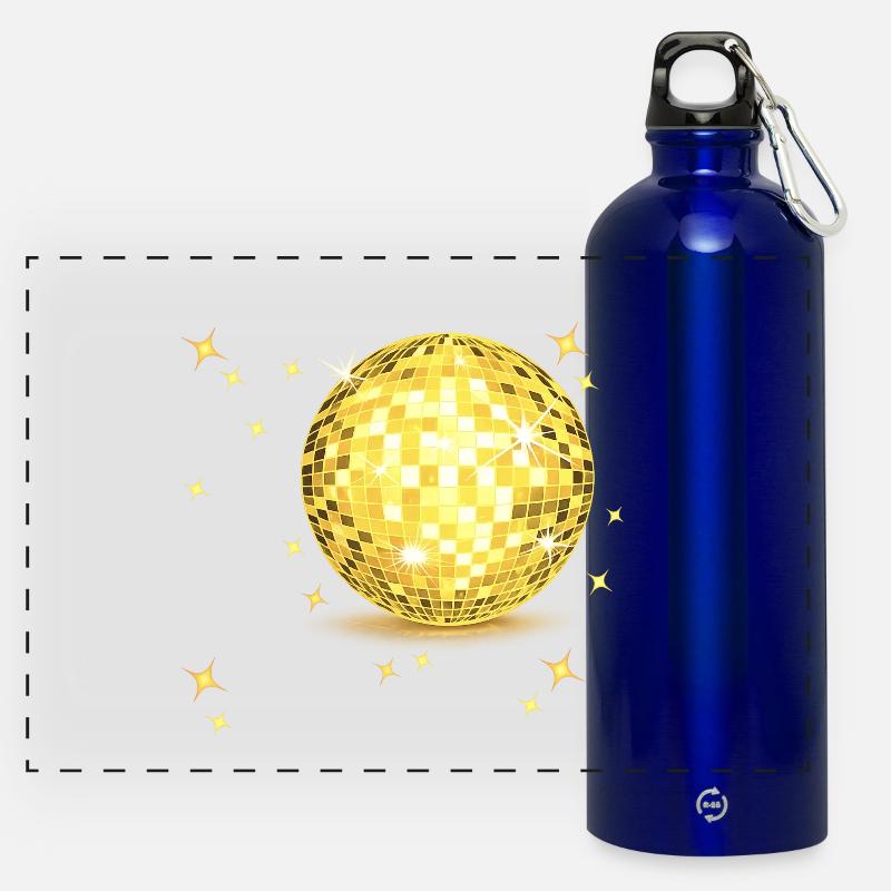 Golden Disco Ball Sparkle - Panoramic Drinks Bottle with Carabiner 750 ml - royal blue