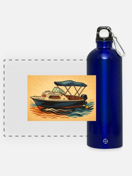 Motorboot Urlaubsfeeling - Panorama Trinkflasche mit Karabiner 750 ml - Königsblau