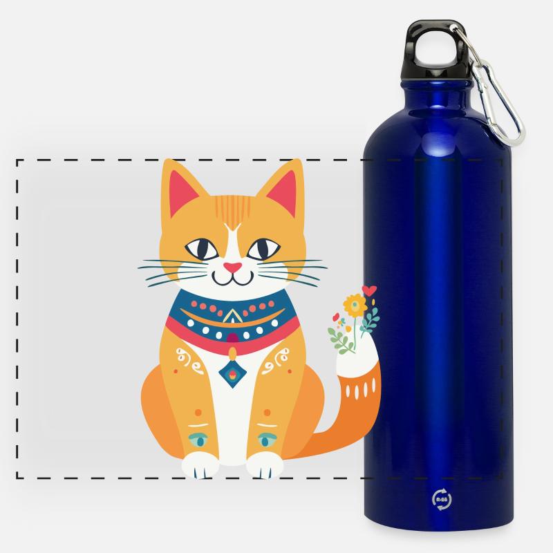cute folklore cat - Panoramic Drinks Bottle with Carabiner 750 ml - royal blue
