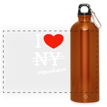 Ich liebe Mannheim - I love Mannheim - Panorama Trinkflasche mit Karabiner 750 ml - Orange - Vorne