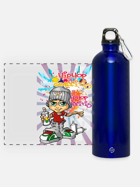 Junge Graffiti - Panorama Trinkflasche mit Karabiner 750 ml - Königsblau